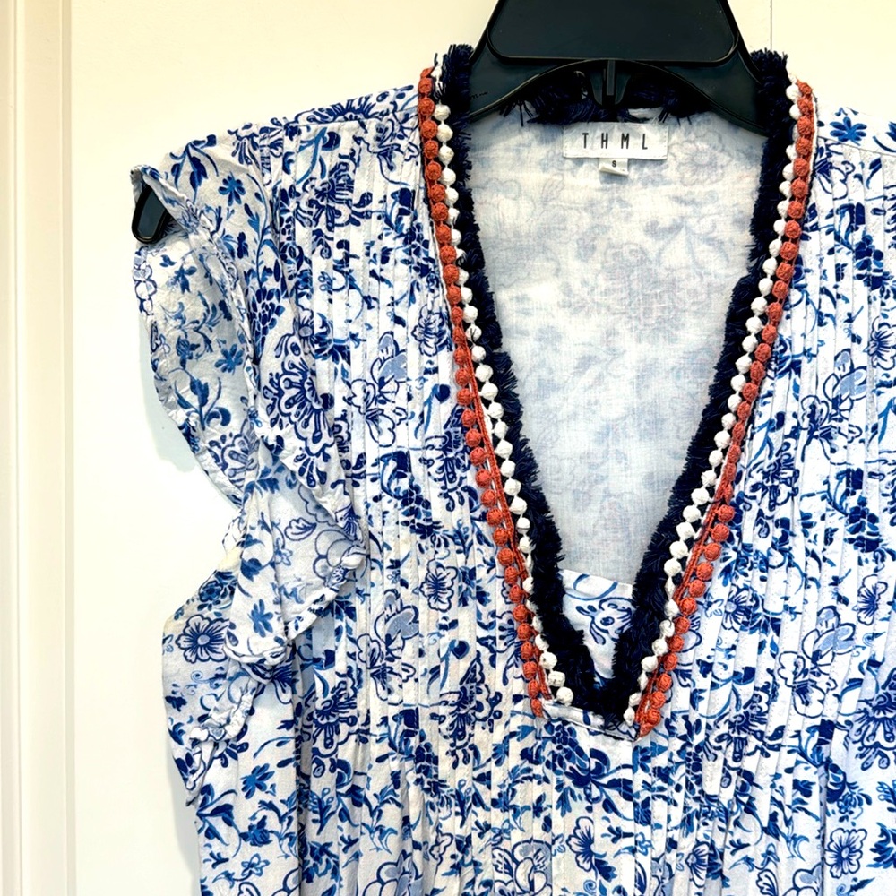 THML Flower Print Tassel Detail Dress, size Small